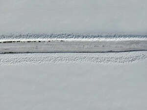 bird-eye view of a snowy road