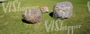 grass ground with three boulders