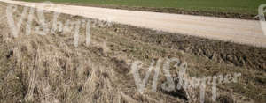 dirt road and dry hay in the foreground