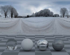 HDRI panorama of a snowy forest in winter