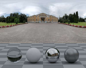 HDRI panorama of a park with a mansion