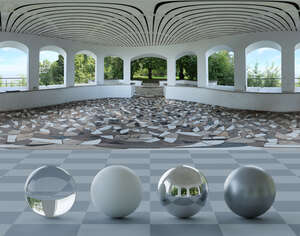 HDRI panorama of a park pavillion with white columns