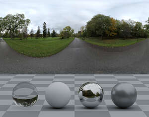 HDRI image at a walking path in a park in autumn