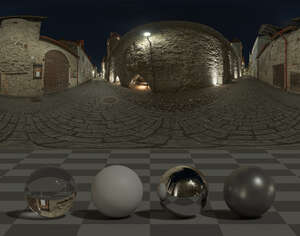 HDRI panorama of a night in a medieval town