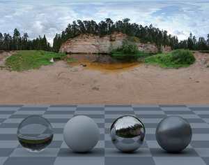 HDRI panorama of a sandy river bank