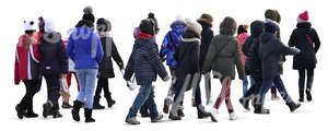 group of children walking in winter