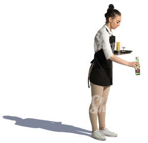 young waitress putting drinks on the table