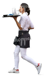waitress walking with a tray