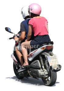 man and woman riding together a scooter