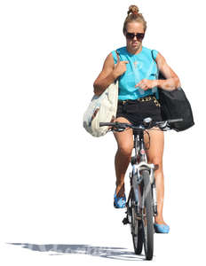 woman riding a bike with no hands