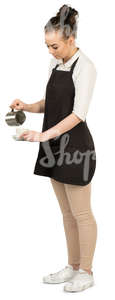 young waitress standing and preparing coffee