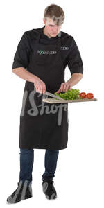 young chef cutting vegetables