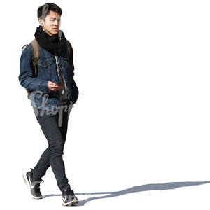 asian man walking in springtime