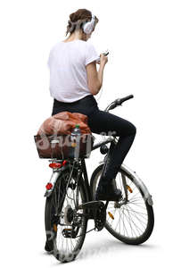 woman on bicycle listening to music