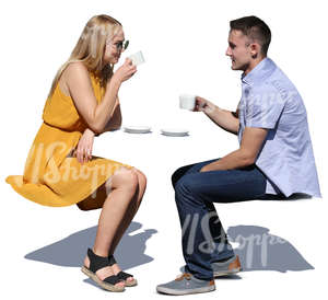 couple sitting in a cafe and drinking coffee