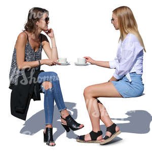 two women sitting in a cafe and drinking coffee