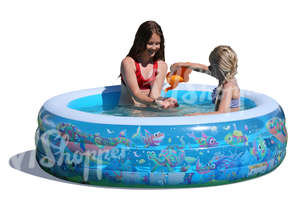 girls playing in an inflatable pool