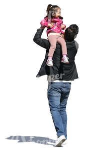 asian man carrying his laughing daughter on his shoulder