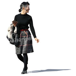asian woman walking down the street and smiling