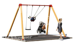 cut out playground with a child sitting on a swing