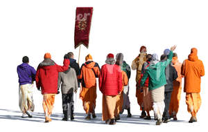 group of krishnaites walking in autumn