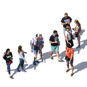 nine people walking seen from above