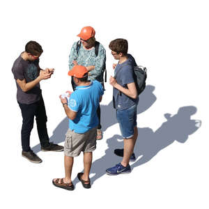 four men standing in a group seen from above