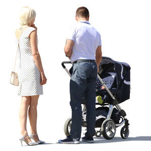 couple with a stroller standing