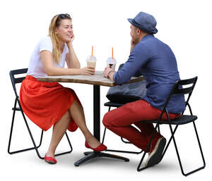 couple sitting in a cafe and drinking ice coffee