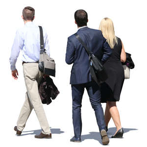 group of businessmen and businesswoman walking