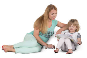 mother and daughter sitting on a sofa