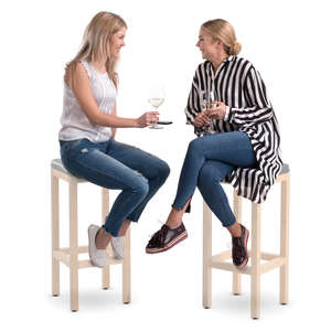 two women sitting in a cafe and drinking wine