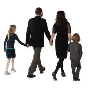 family of four walking hand in hand