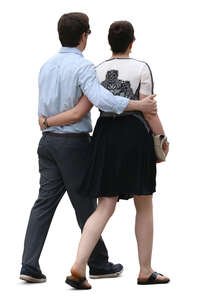 man and woman walking arm in arm