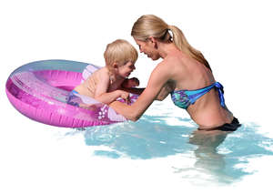 mother and son playing in the water