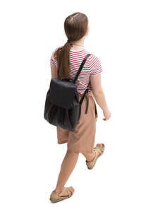 young woman walking seen from above