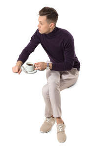 man sitting in a cafe seen from above