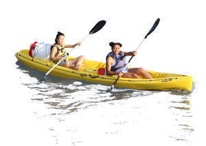 two women riding a canoe