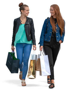 women with shopping bags walking and talking