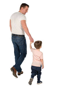 father and son walking hand in hand