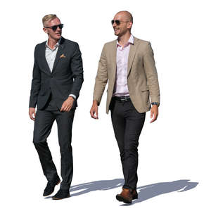 two men wearing suits walking and talking