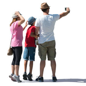 family of three taking a selfie