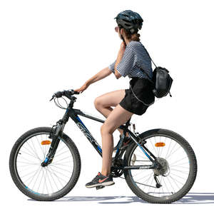 woman with a helmet riding a bike