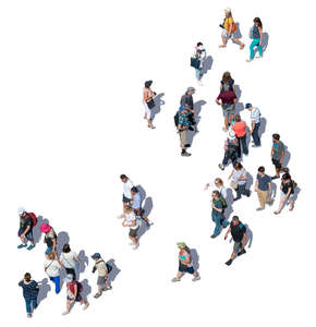 large group of people walking seen from above