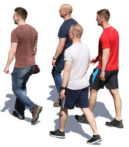 group of four men walking seen from above