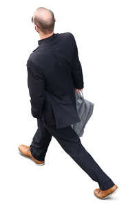 man in a suit walking seen from above