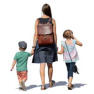 mother and two children walking hand in hand