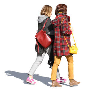 two women wearing colourful autumnn coats walking together