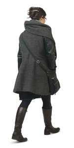 woman in a grey coat walking