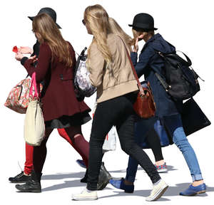 group of five teenage girls walking